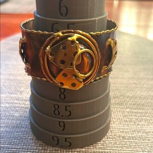 Vintage gold tone cuff bracelet artisan style hammered texture boho sculpture